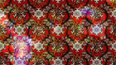 Raster illüstrasyonu. Kahverengi ve kırmızı renklere karalamalar çizilmiş çiçek deseni.