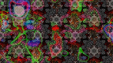 Kumaş, duvar kağıdı ve kağıt üzerine baskı yapmak için gelişen arka plan. Moda arka planında parlak buketler. Eski usul küçük çiçekli şirin bir eskiz deseni. Raster illüstrasyonu.