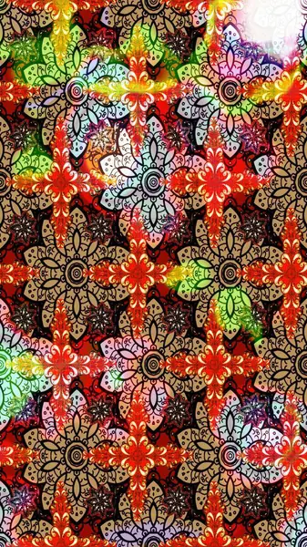 Raster illüstrasyonundaki çiçek desenli çizim. Düz Çiçek Elementleri Tasarımı. Güzel kumaş deseni. Renkli Bahar Teması çizim şablonu.