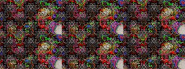 El çizimi çiçek çizimi deseni (fayans). Şirin çiçekli, desenli, siyah ve gri renkli bir eskiz deseni. Tekstil için suluboya çizim deseni.