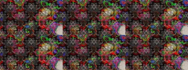 El çizimi çiçek çizimi deseni (fayans). Şirin çiçekli, desenli, siyah ve gri renkli bir eskiz deseni. Tekstil için suluboya çizim deseni.