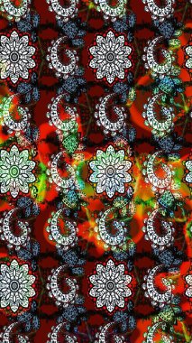 Raster Illustrasyon 'daki Çiçek Deseni' nin son moda çizimi. Renkli Yaz Temalı eskiz kalıbı. Güzel kumaş deseni. Düz Çiçek Elementleri Tasarımı.