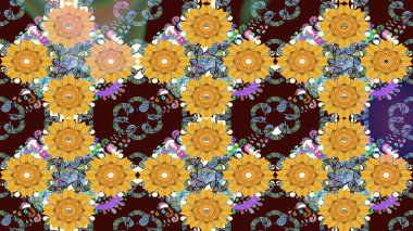 Kahverengi renkli çiçekler. Çiçek desenli eskiz. Tişört baskısı için çiçek boyama rasteriName.