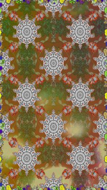 Kusursuz çiçek deseni duvar kâğıdı olarak kullanılabilir. Kahverengi ve gri renkli çiçekler. Raster illüstrasyonu.