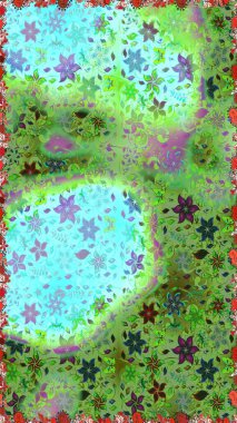 Raster Modaya uygun kumaş deseni. Yeşil ve mavi renkli şirin çiçek desenleri. Renkli Bahar Temalı Kusursuz Arkaplan. Düz Çiçek Elementleri Tasarımı.