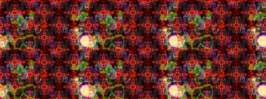 Raster illüstrasyonu. El çizimi çiçekli soyut çizim kalıbı. Kahverengi ve kırmızı renkte çiçekler.