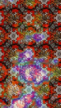 Çiçekler, dallar, bitkiler ve çiçekler. Güzel kumaş deseni. Raster illüstrasyonu. El çizimi.