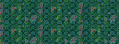 Raster çiçek desenleri çiziyor. Vadinin çiçekleri mavi ve yeşil renklerde.