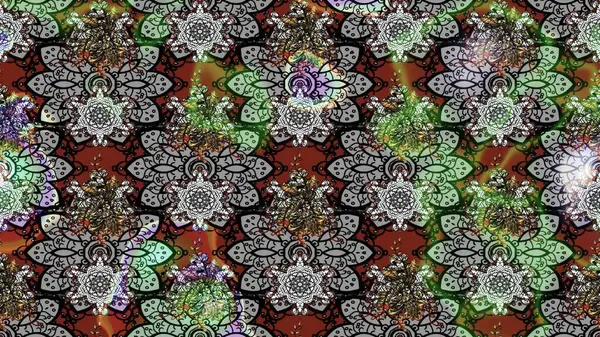 Moda arka planında parlak buketler. Eski usul küçük çiçekli şirin bir eskiz deseni. Raster illüstrasyonu. Kumaş, duvar kâğıdı ve kağıda yazdırmak için gelişen arkaplan.