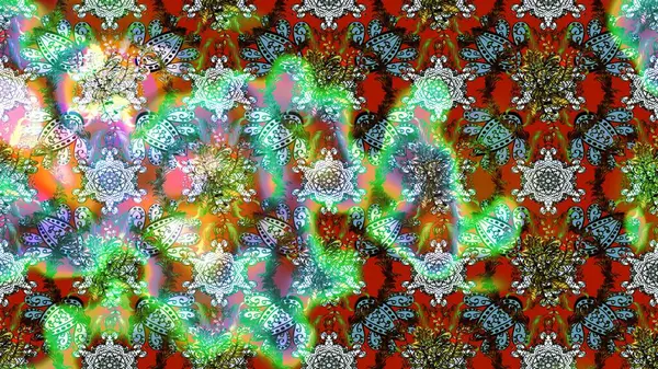 Raster illüstrasyonu. Yeşil ve kahverengi renkli çiçekler. Çizim çiçek deseni duvar kağıdı için kullanılabilir.