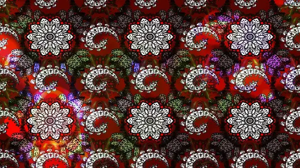 Tekstil için suluboya eskiz deseni. El çizimi çiçek çizimi deseni (fayans). Şirin çiçekli, desenli, siyah ve kırmızı renkli çizim deseni.