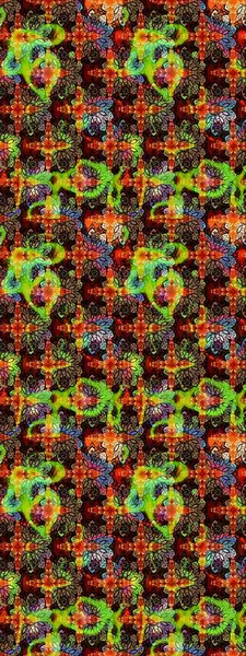 Süslü kumaş deseni. Düz Çiçek Elementleri Tasarımı. Renkli Bahar Teması eskiz kalıbı. Raster illüstrasyonunda çiçek deseni çizimi.