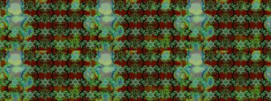 Suluboya çiçekli çiçek deseni. Raster illüstrasyonu. Yeşil ve kahverengi renkli Asyalı tekstil.