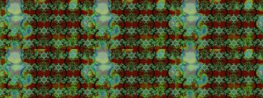 Suluboya çiçekli çiçek deseni. Raster illüstrasyonu. Yeşil ve kahverengi renkli Asyalı tekstil.