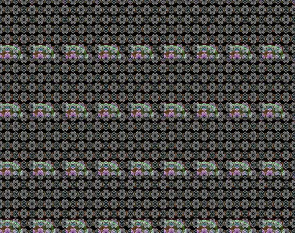 Çiçek desenli çizim. Raster illüstrasyonu. Asya tekstil tarzında. Siyah ve kahverengi renkte çiçekler. Raster illüstrasyonu.