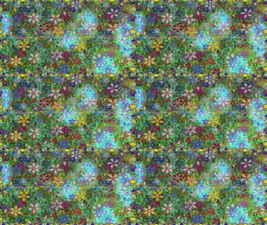 Yeşil renkte çiçeklerle süslenmiş kusursuz çiçek deseni. Suluboya tarzında yeşil renkte çiçekler.