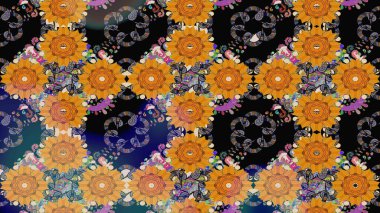 Düz Çiçek Elementleri Tasarımı. Modaya uygun kumaş deseni. Renkli Yaz Temalı eskiz kalıbı. Sevimli çiçek raster deseni.
