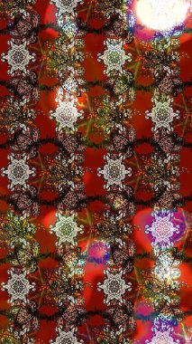 Kahverengi ve kırmızı renkte güzel çiçekler, suluboya desenli, duvar kağıdı, kart ya da kumaş için fayanslı eskizler. Raster..