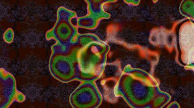 Raster illüstrasyonu. Raster deseni. Patlayan çiçekler soyut olarak yerleştirilmiş. Kahverengi ve yeşil renklerde bahar çiçekleri..