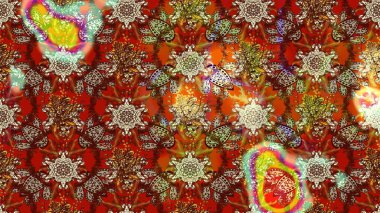 Raster illüstrasyonu. Kahverengi ve kırmızı renkte çiçekler. Tropikal çizim çiçek deseni.