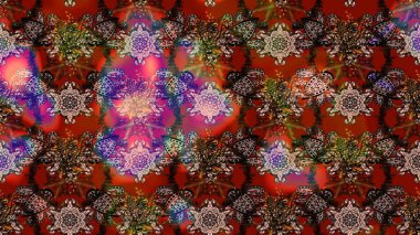 Renkli Bahar Teması eskiz kalıbı. Raster illüstrasyonundaki çiçek desenli çizim. Düz Çiçek Elementleri Tasarımı. Kahverengi ve kırmızı renkte çiçekler.