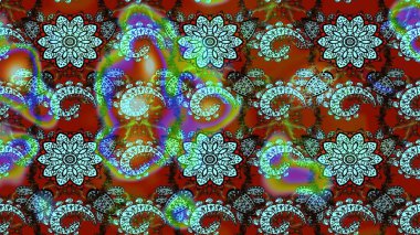 El çizimi çiçekli soyut çizim kalıbı. Mavi ve kahverengi renkte çiçekler. Raster illüstrasyonu.