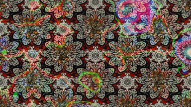 Raster illüstrasyonu. Zentangle soyut çiçekleri. Güzel kumaş deseni. Karalama çiçeği. Renkli Bahar Teması eskiz kalıbı. Düz Çiçek Elementleri Tasarımı.