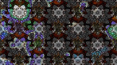 Siyah ve gri renkli çiçekler. Tropik çiçek desenleri. Raster illüstrasyonu.