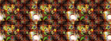 Chichi 'nin kumaş kalıbını çiz. Raster illüstrasyonu. Düz Çiçek Elementleri Tasarımı. Çiçek deseni. Renkli Bahar Teması çizim şablonu.