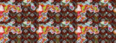 Nakış desenli çiçek deseni. Renkli grunge, soyut arkaplanı kologri ve kahverengi çiçeklerle süslüyor. İzler, kumaş, duvar kağıtları, tekstil için raster dokusu.