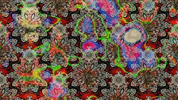 El çizimi. Çiçekli, yapraklı, çiçek desenli eskiz. Raster illüstrasyonu.