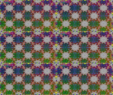 Düz Çiçek Elementleri Tasarımı. Raster illüstrasyonunda kusursuz çiçek deseni. Renkli Bahar Temalı Kusursuz Arkaplan. Gri ve kahverengi renkte çiçekler.