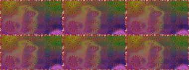 Sevimli çiçek raster deseni. Renkli Bahar Temalı Kusursuz Arkaplan. Düz Çiçek Elementleri Tasarımı. Kahverengi ve mor renkte çiçekler.