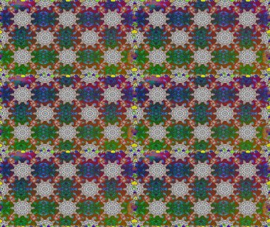 Düz Çiçek Elementleri Tasarımı. Raster illüstrasyonunda kusursuz çiçek deseni. Renkli Bahar Temalı Kusursuz Arkaplan. Gri ve kahverengi renkte çiçekler.