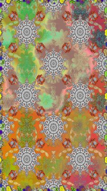 Düz Çiçek Elementleri Tasarımı. Raster illüstrasyonunda kusursuz çiçek deseni. Gri ve bej renkli çiçekler. Renkli Bahar Teması Kusursuz Arkaplan.