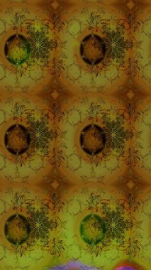 Raster illüstrasyonu. Eskiz geçmişi. Kumaş, tekstil, duvar kağıdı baskısı için. Renkli desenli eskiz deseni, kahverengi çiçekler ve dekoratif elementlerle. Antika retro tarzı.