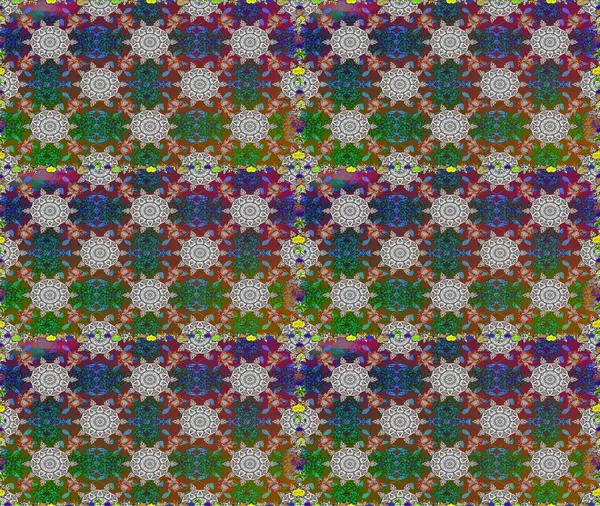 Düz Çiçek Elementleri Tasarımı. Raster illüstrasyonunda kusursuz çiçek deseni. Renkli Bahar Temalı Kusursuz Arkaplan. Gri ve kahverengi renkte çiçekler.