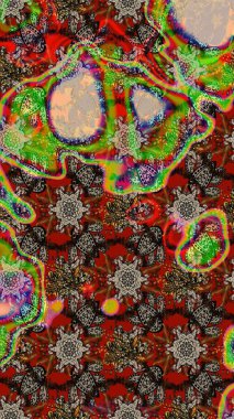 Arkaplan dokusu, duvar kağıdı, kahverengi ve kırmızı renkli çiçek teması. Kabile sanatı boho baskısı, klasik çiçek arkaplanı. Soyut etnik raster çizim kalıbı.