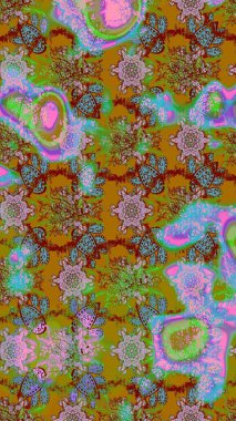 Raster illüstrasyonu. Yeşil ve kahverengi renkli güzel tekstil. Suluboya çiçekli çiçek deseni.