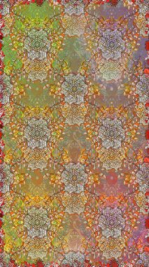 Kahverengi ve bej renkli çiçekler. Raster illüstrasyonu. Asya tekstil tarzında. Kusursuz çiçek deseni. Raster illüstrasyonu.