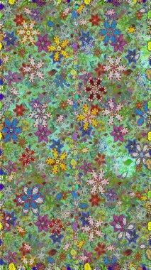 Oldukça eski bir besin torbası deseni. Küçük yeşil, nötr, çiçekler. Tekstil, kumaş, kapaklar, duvar kağıtları, baskı, naylon, yapıştırma, örgü, dekupaj için çiçeksiz arkaplan. Millefleurlar