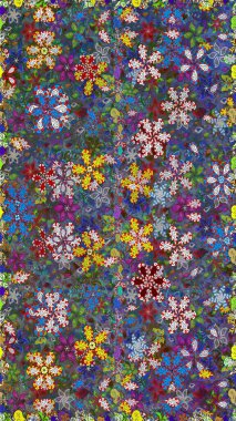 Nazikçe, güzel çiçek arkaplanı. Çiçekli karalama şeklinde Raster çiçek deseni. Mavi ve gri renkte çiçekler.