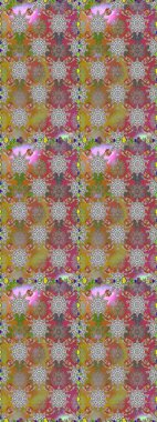 Gri ve kahverengi renkli Asya tekstili. Raster illüstrasyonu. Çiçeklerle suluboya desenleri.