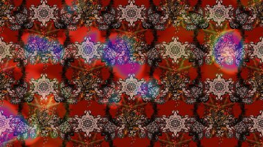 Arkaplan dokusu, duvar kağıdı, kahverengi ve kırmızı renkli çiçek teması. Soyut etnik raster çizim kalıbı. Kabile sanatı boho baskısı, klasik çiçek arkaplanı.