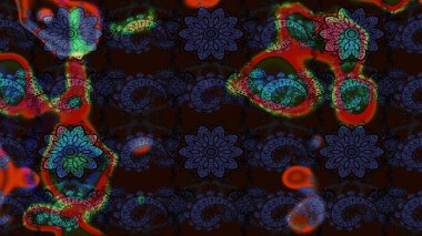 Raster illüstrasyonu. Hint süsü. Renkli süs kenarı. Gri ve siyah renklerde. Çiçek duvar kağıdı. Çizim deseni.