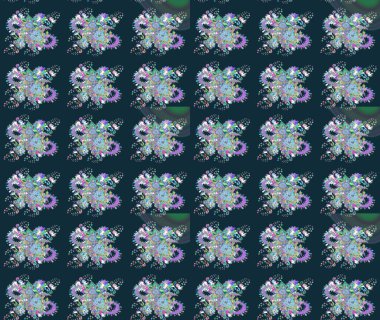 Raster illüstrasyonu. Çizim çiçek deseni duvar kâğıdı olarak kullanılabilir. Mavi renkte çiçekler.