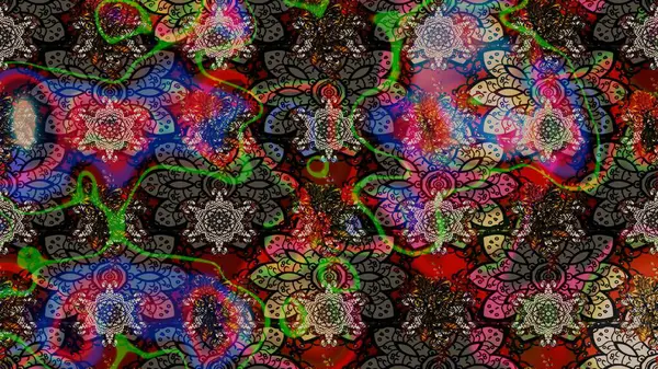 Raster illüstrasyonundaki çiçek desenli çizim. Kahverengi ve siyah renkte çiçekler.