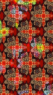 Hediye ambalaj kağıdı, tebrik kartları, posterler ve pankart tasarımı. Kırmızı ve siyah renkte çiçekler. Raster düz çiçek çizim deseni.