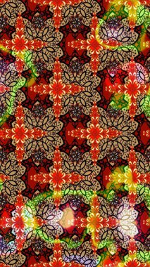 Çiçek desenli çizim. Kırmızı ve bej renkli çiçekler. Raster illüstrasyonu. Raster illüstrasyonu. Asya tekstil tarzında.