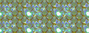 Çiçek buketleriyle klasik bir eskiz şekli. Raster illüstrasyonu. Yeşil ve mavi renklerde.